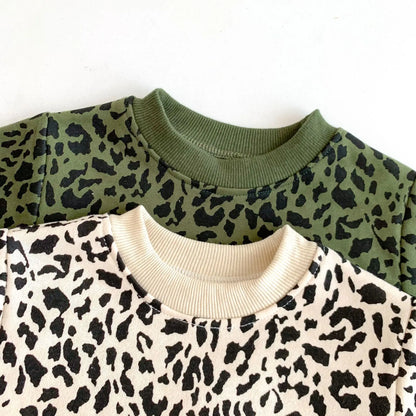 Toddler Boy Fashion Leopard Sweatshirt Suit Girl Cotton Print Casual Tops + Pants