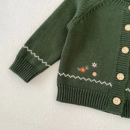 Boy Girl Embroidery Long Sleeve Knitted Tops Coat Cotton Children Knitsuit Kids Clothes