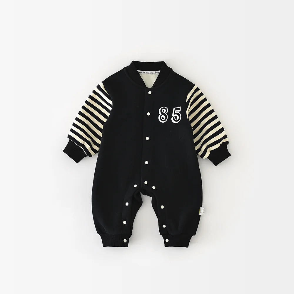 Boy Girl Newborn Letter Print Jumpsuit Plus Velvet Thick Infant Toddler Warm Clothes