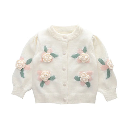 Baby Girl Cardigan Cotton Flower Velvet Warm Sweater Coat