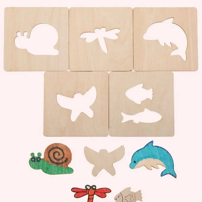 Wooden DIY Painting Stencils Template Craft Toys Puzzle Educational Toys