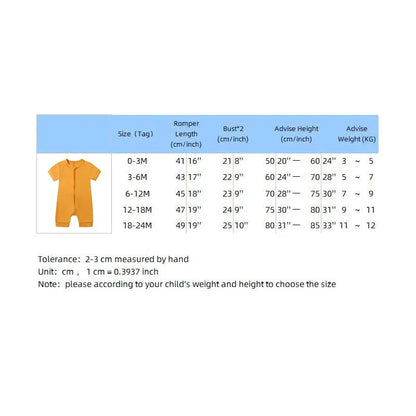 Baby Romper Bamboo Fiber 0-24Month Kids Material Short Sleeve Zipper Onesie Solid Color Bodysuits