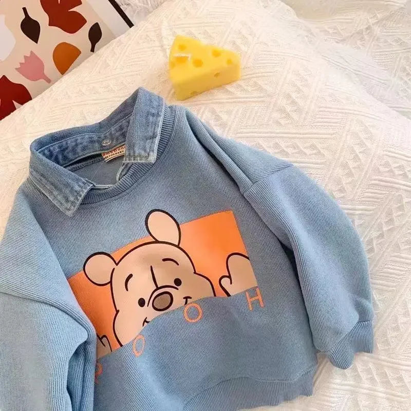 Baby Boys Long Sleeve Sweatshirt  Cartoon Loose Lapel Pullover Base Shirt Top