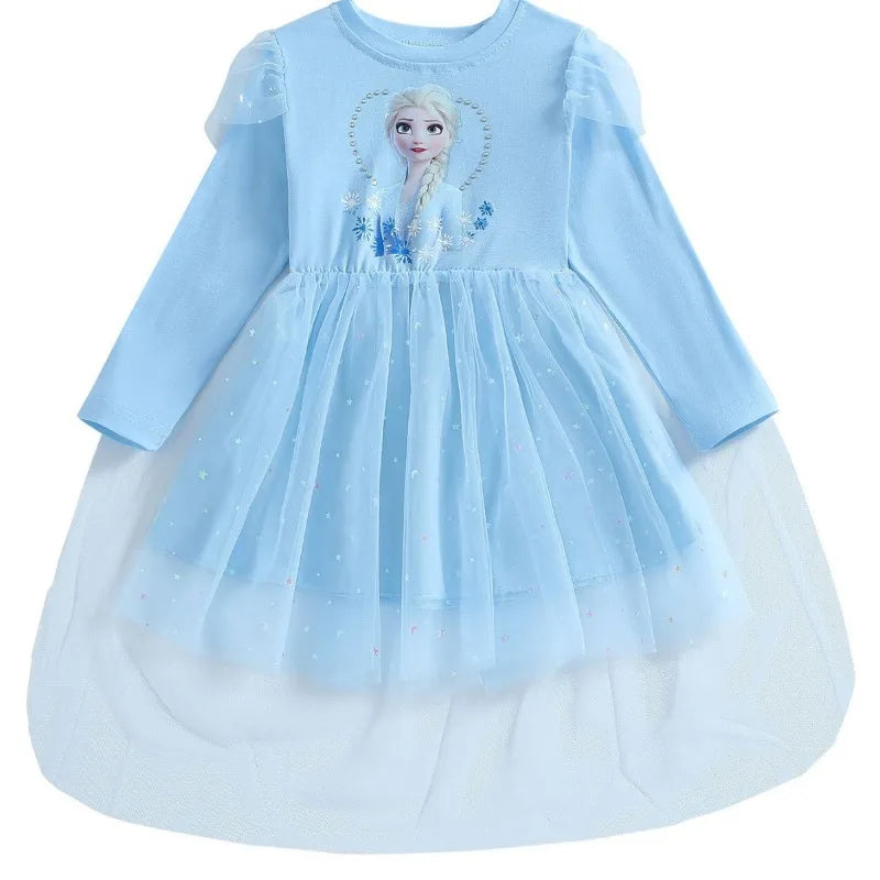 Girls Dress Long-sleeved Elsa Frozen Dress