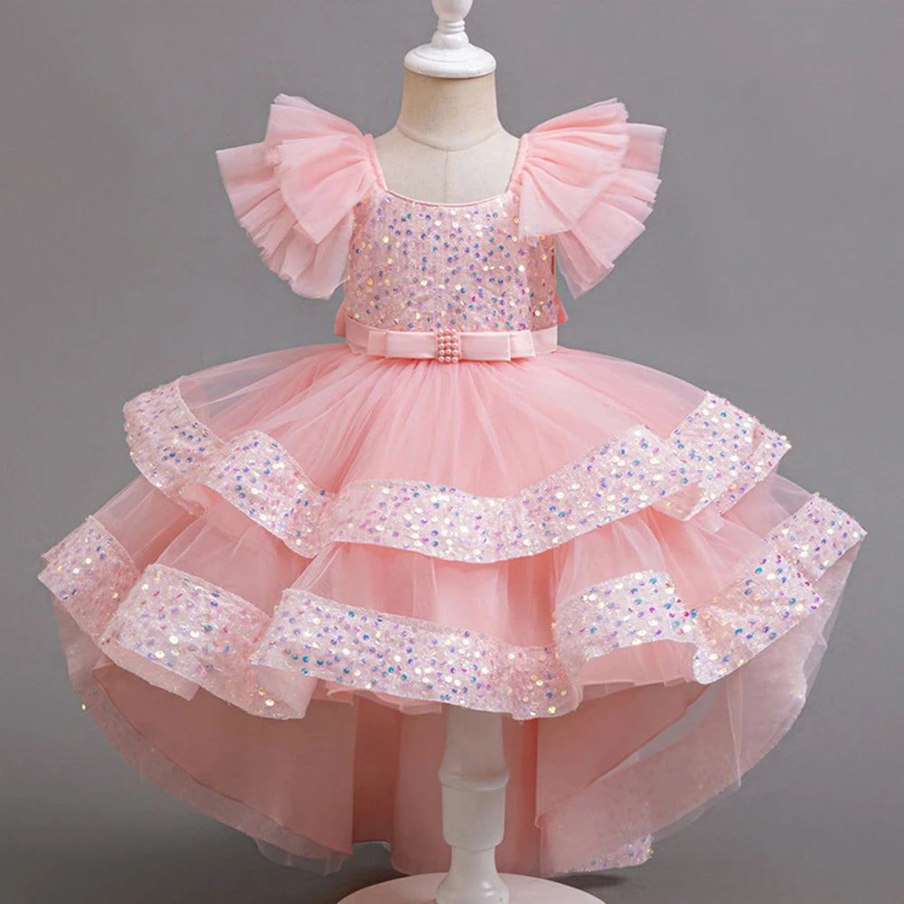 Dress for Girls Green Sequined Children Wedding Party Dresses Elegant Festive