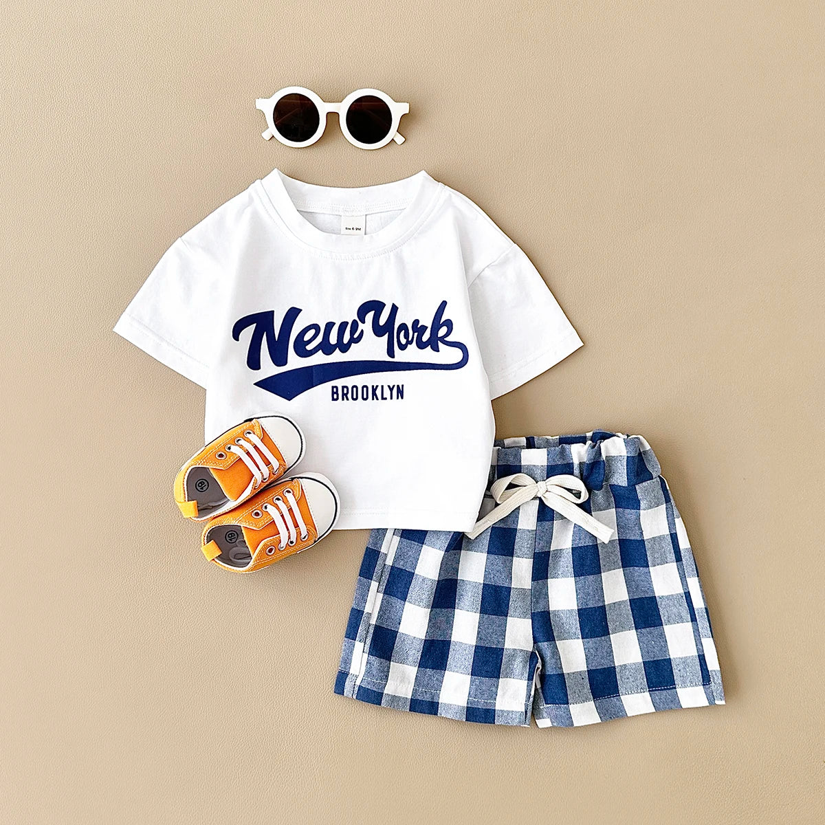 Newborn Baby Boys/Girls Clothing Set New York Print T-shirt+Checkered Shorts