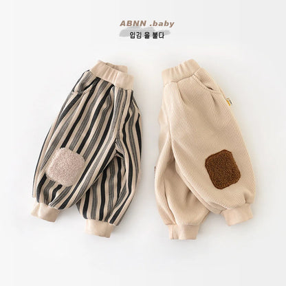 Baby Fleece Casual Pants Toddler Boys Vertical Striped Loose Trousers