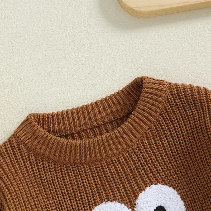 Boys Sweater Turkey Embroidery Crew Neck Long Sleeve Tops