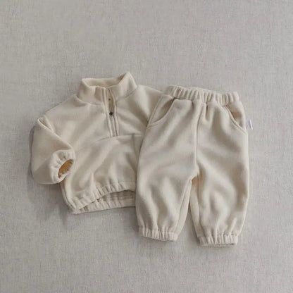 Toddler Baby Sports Set Fleece Solid Color Hoodies And Pants 2pcs Warm Suit