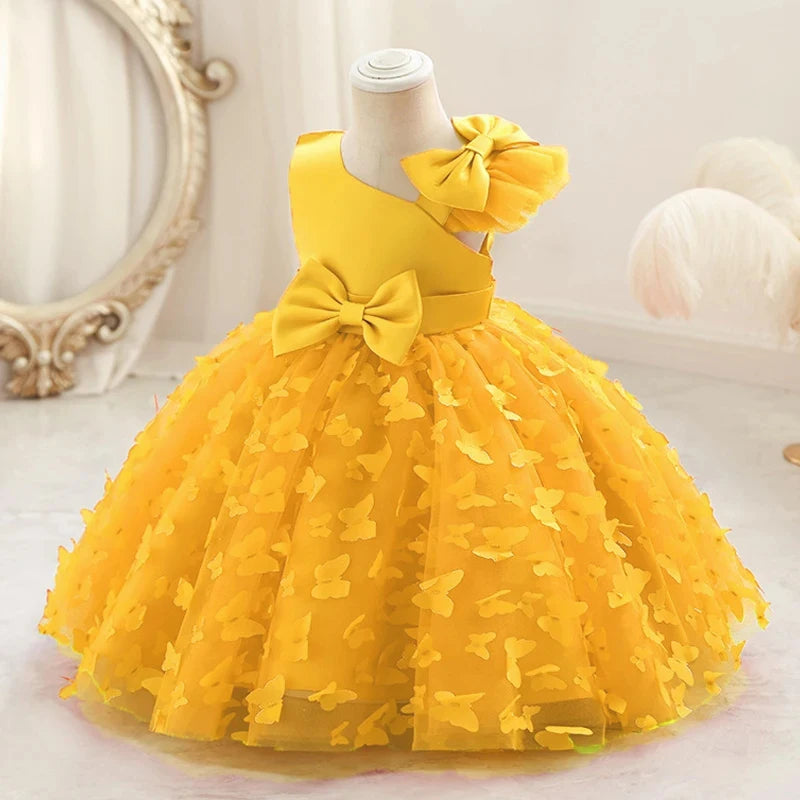 Butterfly Party Dress for Girl Tulle Tutu 1st Birthday Gown Flower Princess Dress