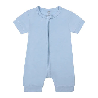Baby Romper Bamboo Fiber 0-24Month Kids Material Short Sleeve Zipper Onesie Solid Color Bodysuits