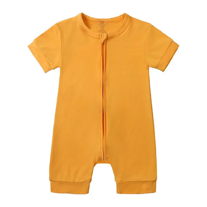 Baby Romper Bamboo Fiber 0-24Month Kids Material Short Sleeve Zipper Onesie Solid Color Bodysuits