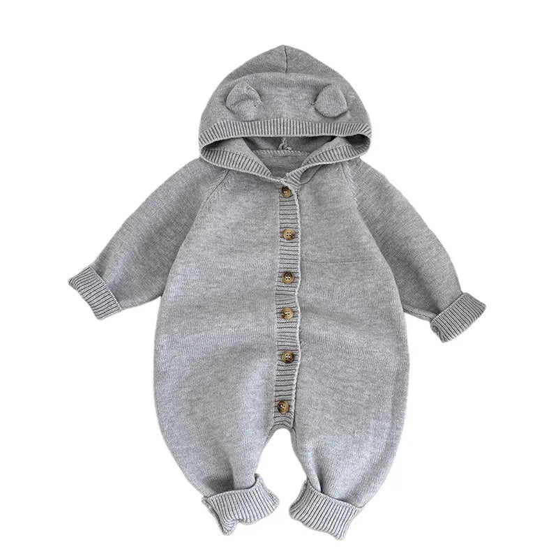 Baby Long Sleeve Knitted Romper Boy Girl Newborn Rabbit Ears Hooded Jumpsuit