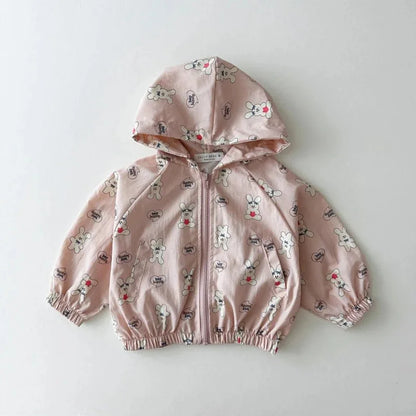 Baby Long Sleeve Hooded Coat Cute Cartoon Print Boys Girls Zipper Jacket