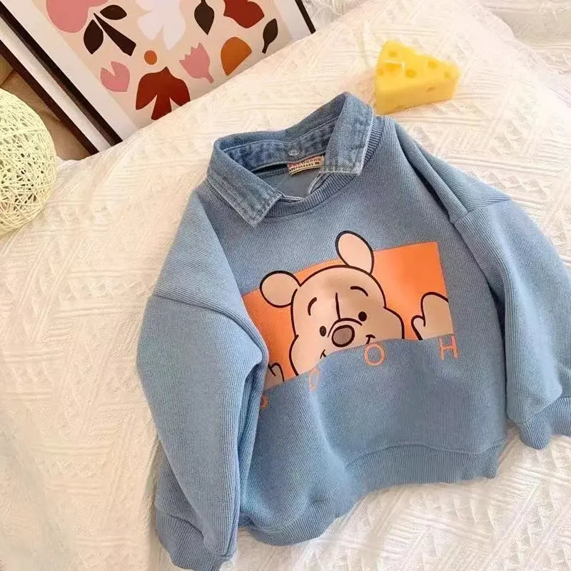 Baby Boys Long Sleeve Sweatshirt  Cartoon Loose Lapel Pullover Base Shirt Top