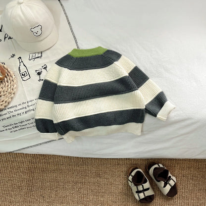 Children Striped Knitted Long Sleeve Sweater Fashion Girl/Boys Baby Cardigan Coat