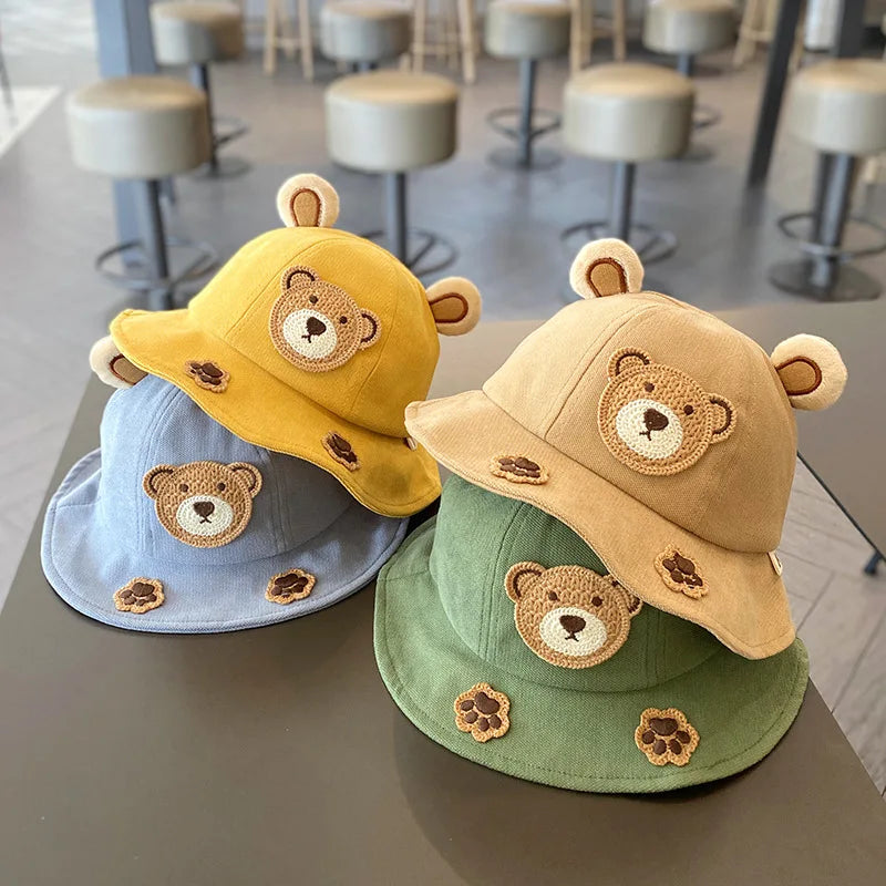 Cute Bear Children Bucket Hat New Spring Boys Girls Sun Hat Cartoon Outdoor