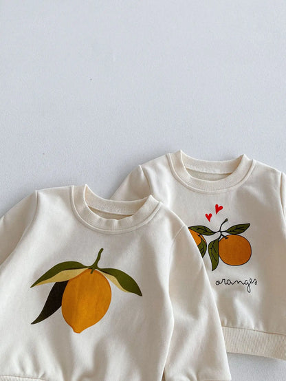 Baby Cotton Tracksuit Boy Girl Fruit Print Long Sleeve Tops+Pants 2pcs