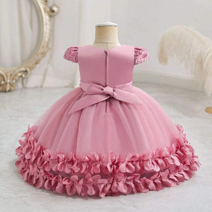 Flower Princess Dress For Girls Cute Bowknot Petal Clothes Baby Girl Gowns