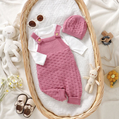 Newborn Baby Girls Romper + Hats Sleeveless Knitted Jumpsuits