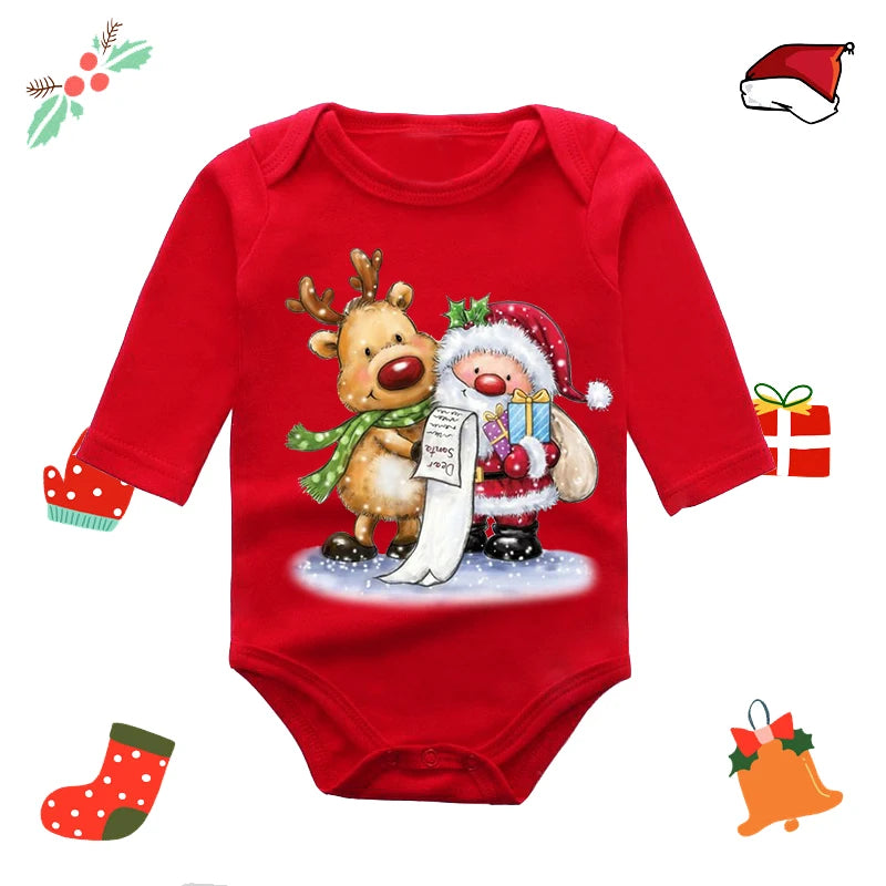 Newborn My First Christmas Baby Boys Girls Bodysuit Born Crawling Jumpsuits