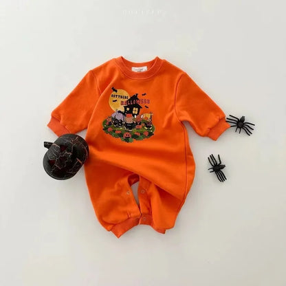 Baby Halloween Romper Long Sleeve Newborn Pumpkin Print Jumpsuit