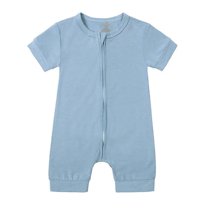 Baby Romper Bamboo Fiber 0-24Month Kids Material Short Sleeve Zipper Onesie Solid Color Bodysuits