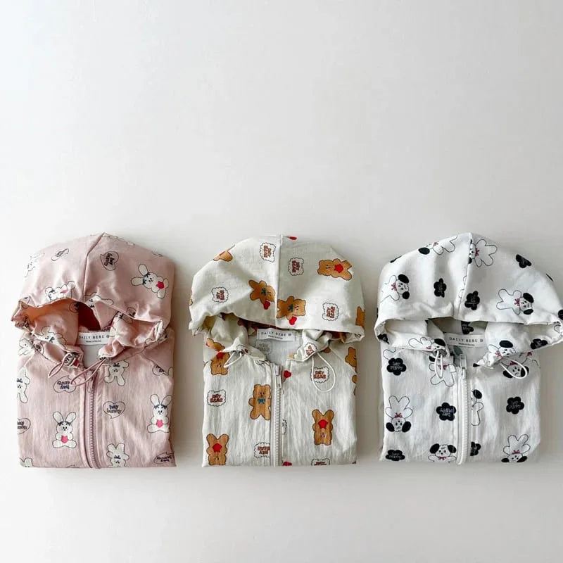 Baby Long Sleeve Hooded Coat Cute Cartoon Print Boys Girls Zipper Jacket