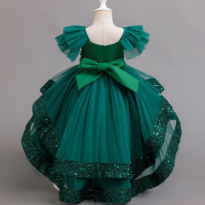 Dress for Girls Green Sequined Children Wedding Party Dresses Elegant Festive