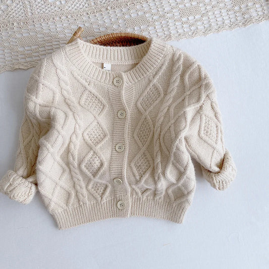 Baby Boys Girls Full Sleeve Solid Knitted Cotton Sweater Toddler Children Outwear Coat