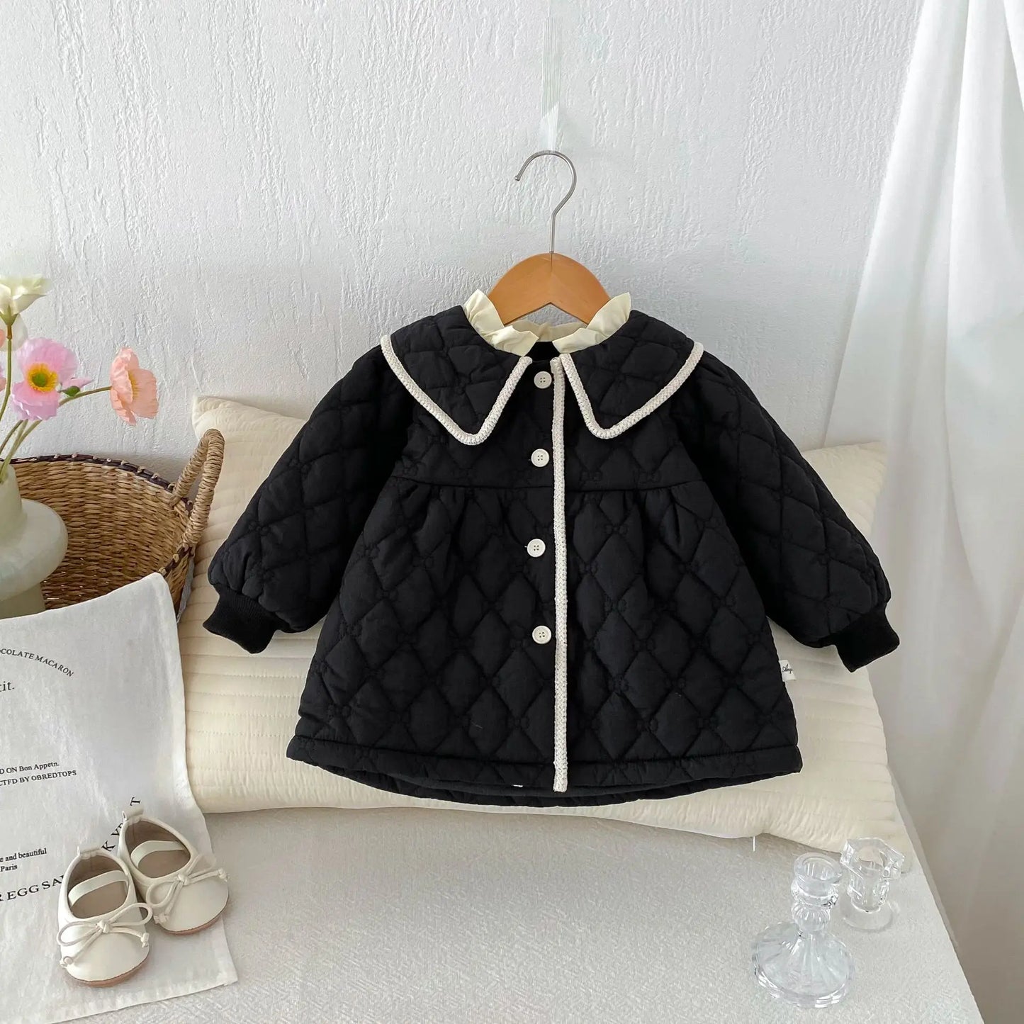 Baby Girls Warm Coat Solid Infant Padded Jacket Cute Lapel Princess Tops