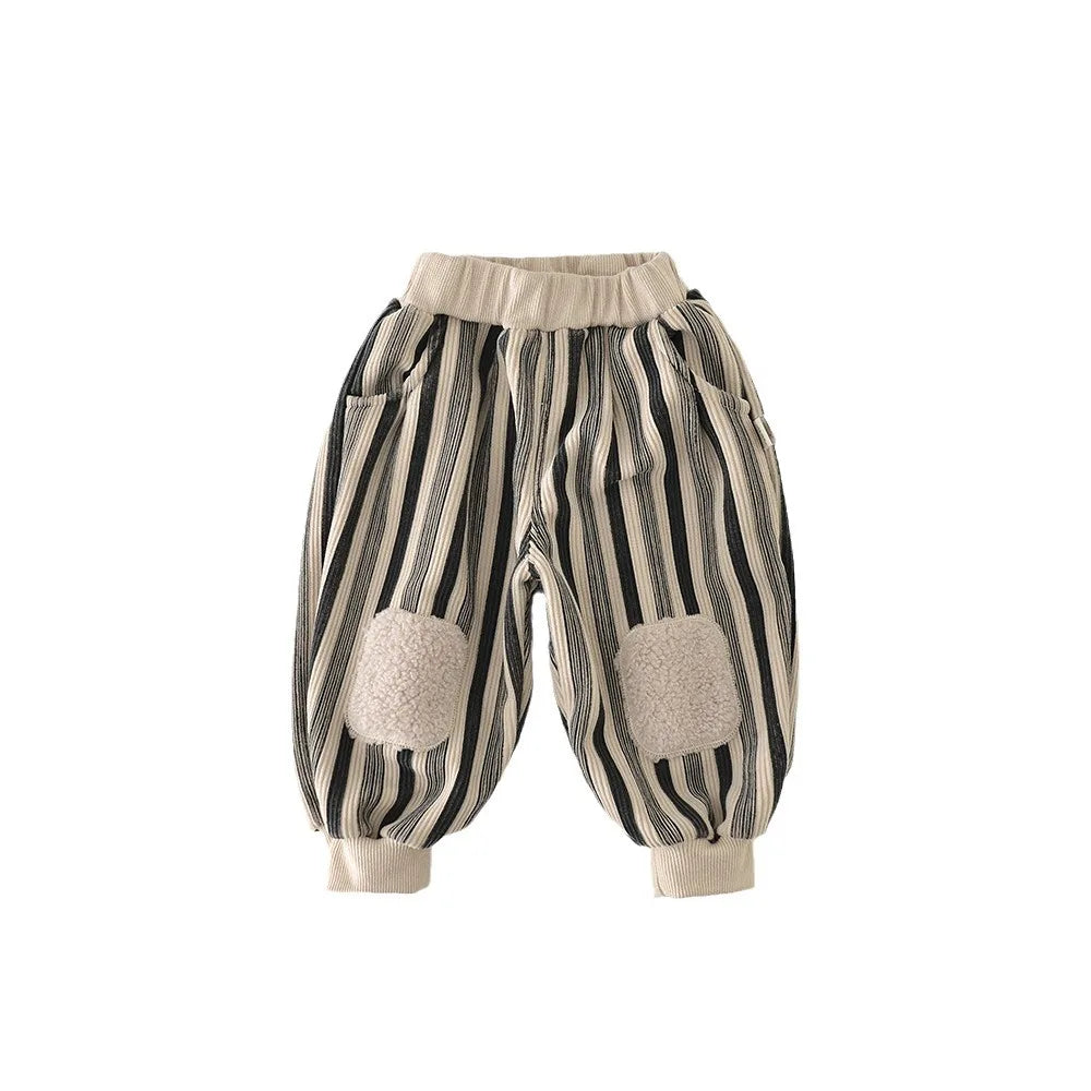 Baby Fleece Casual Pants Toddler Boys Vertical Striped Loose Trousers