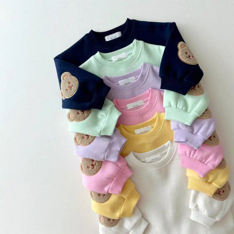 Boy Girl Children Cartoon Cotton Tops+Solid Pants 2ps Fashion Sweatshirt Set