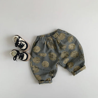 Boy Girl Baby Retro Print Trousers Fashion Children Loose Wide Leg Pants