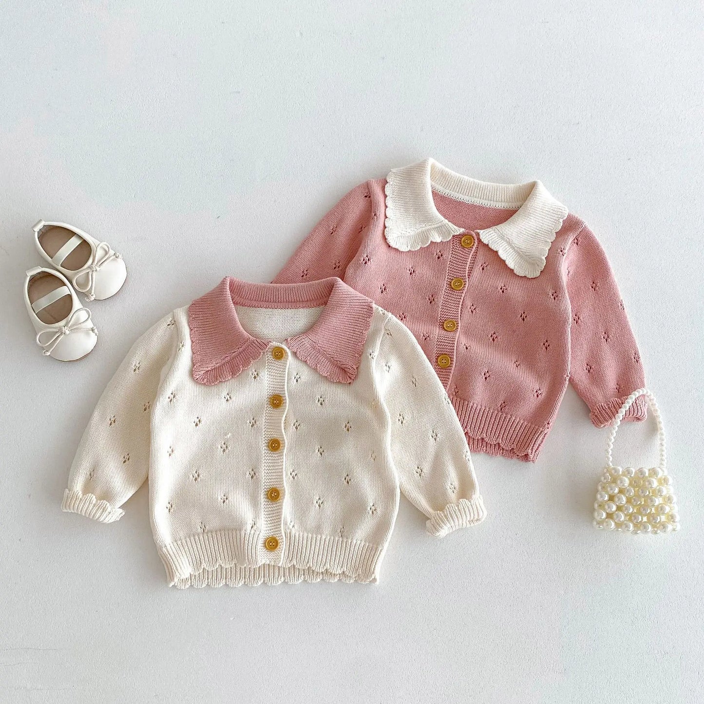 Children Knit Coat Infant Girl Lapel Sweater Cardigan Baby Cotton Knitted Jacket