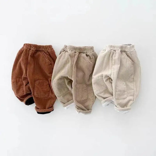 Baby Fleece Trousers Boy Girls Corduroy Warm Pants Plus Velvet Thick Pants