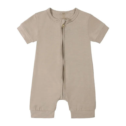 Baby Romper Bamboo Fiber 0-24Month Kids Material Short Sleeve Zipper Onesie Solid Color Bodysuits