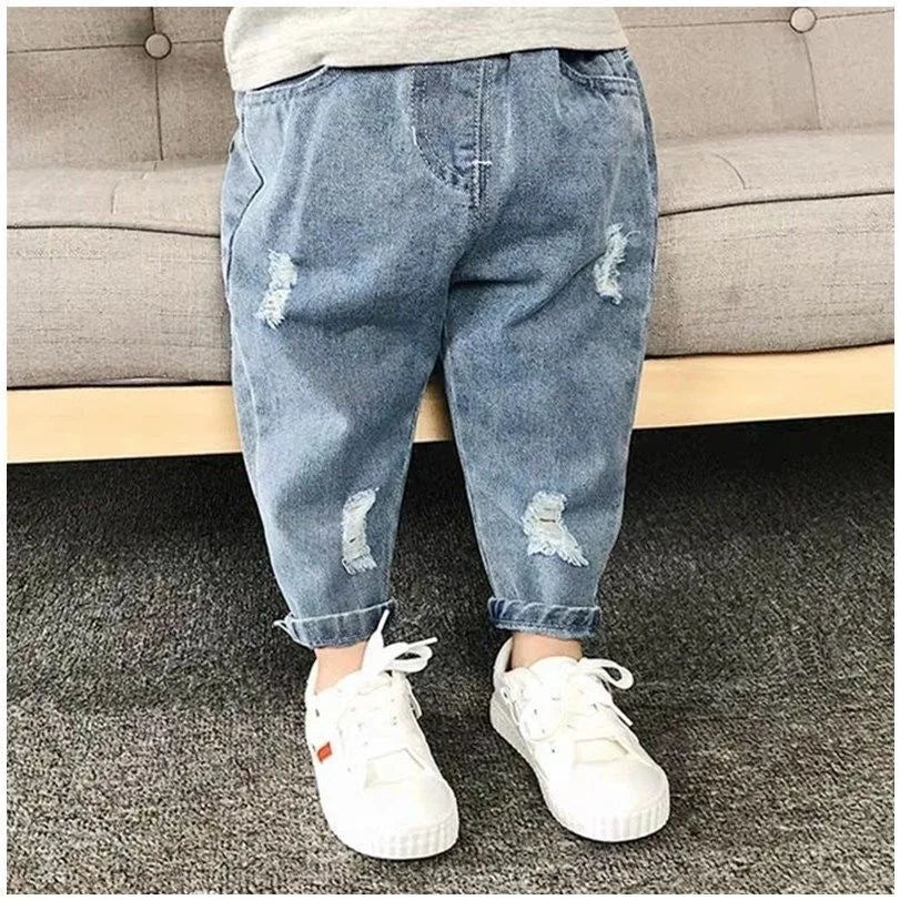 Children's porn jeans, boys with loose fashion dad pants trousers