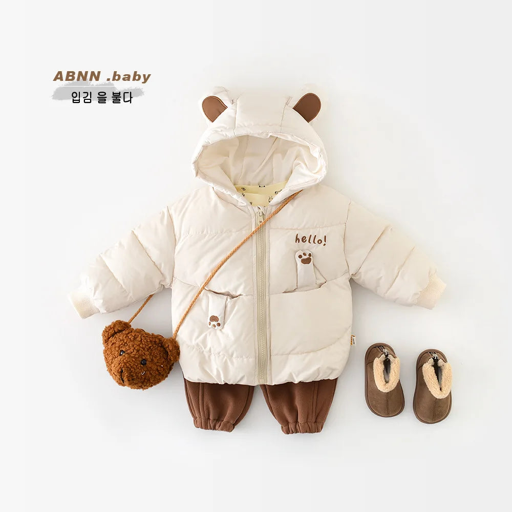 Boys Girls Cartoon Bear Hooded Coat Infant Toddler Padded Jacket