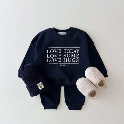 Boy Girl Baby Cotton Long Sleeve Tops+ Solid Pants 2pcs Kid Casual Tracksuit