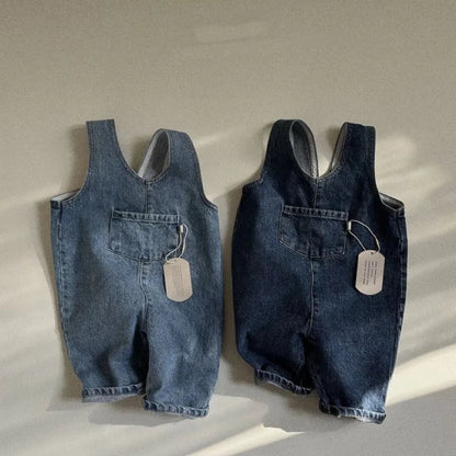 Boy Girl Baby Loose Casual Overalls Newborn Solid Susupenders Jeans