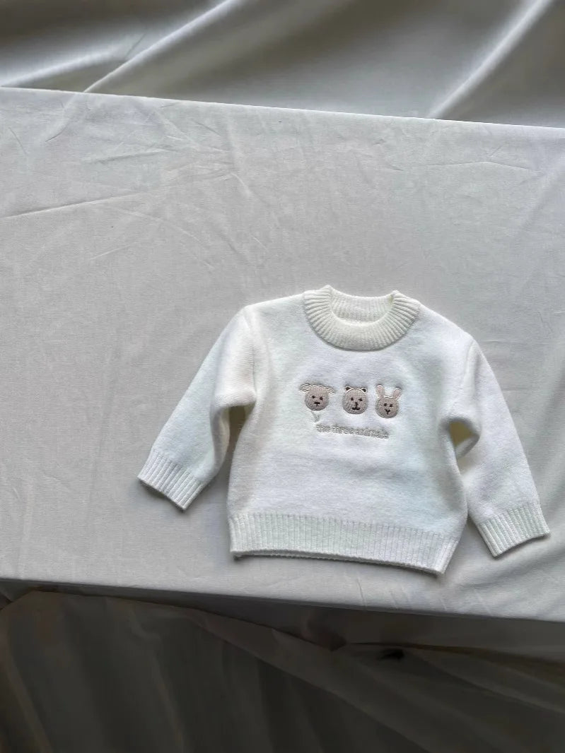 Baby Sweater Plus Velvet Thick Infant Boys Cartoon Embroidery Pullover Tops