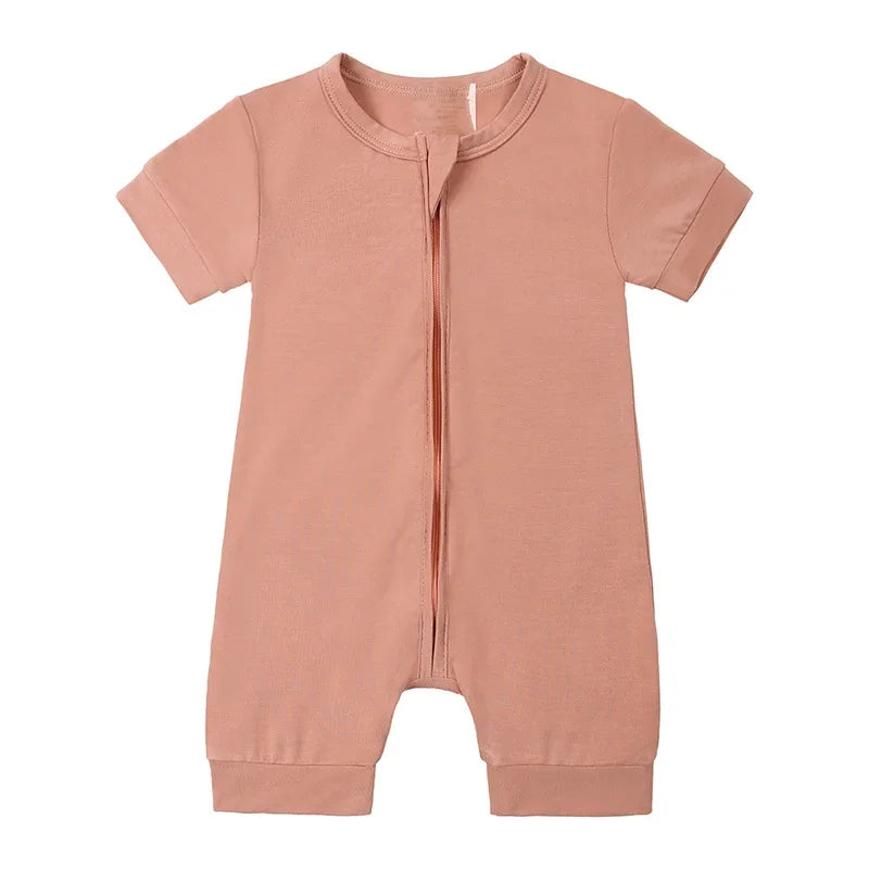 Baby Romper Bamboo Fiber 0-24Month Kids Material Short Sleeve Zipper Onesie Solid Color Bodysuits