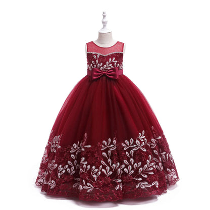 Children Kids Wedding Bridesmaids Party Dresses Embroidery Lace Girls Long Formal Occasion