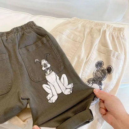 Baby Boys Straight Pants New Kids Cartoon Mickey Mouse Embroidery Pants