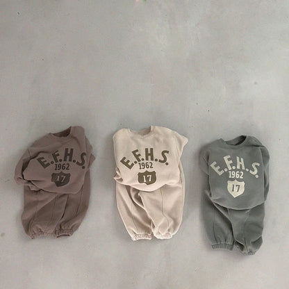 Letter Print Boys Plus Velvet Thick Sports Set Kids Warm Outfits