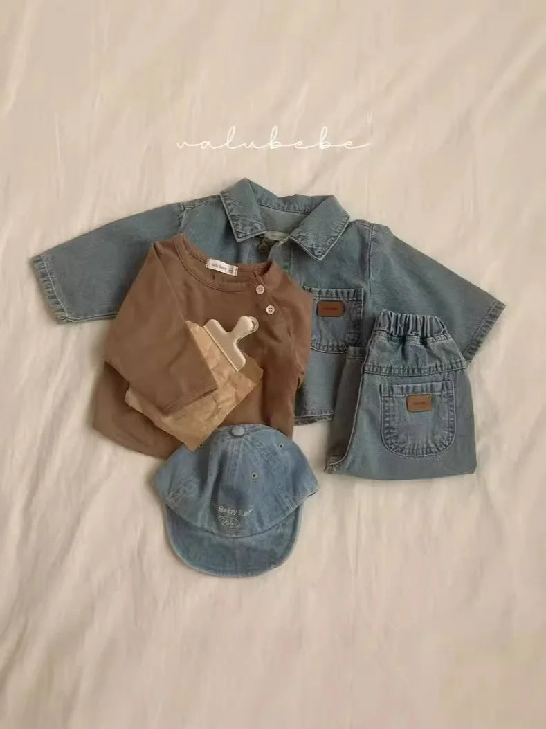 Toddler Baby Girls Boys Long Sleeve Denim Coat Solid Infant Fashion Lapel Jacket