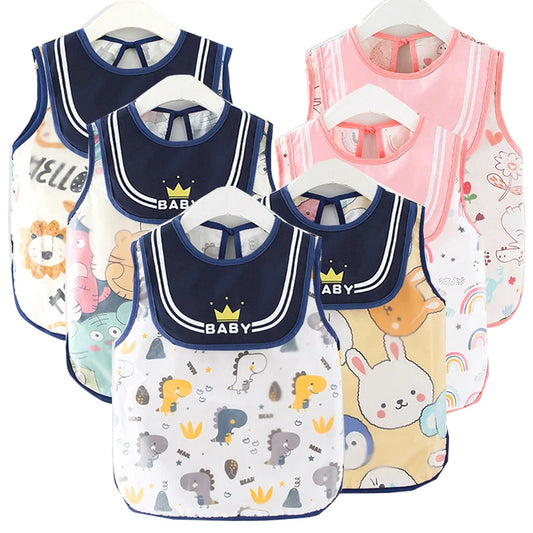 Toddler Waterproof Bib Drawing Sleeveless Pocket Apron Self Feeding Baby Cloth