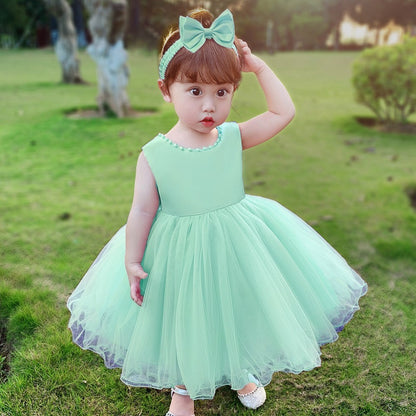 Girls Bow Sleeveless With Headdress Dress