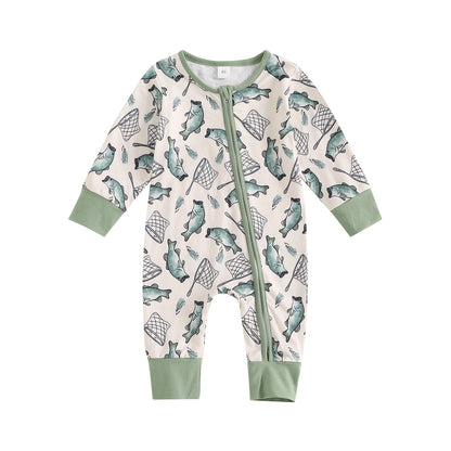 Long Sleeve Little Fish Printed One-piece Romper